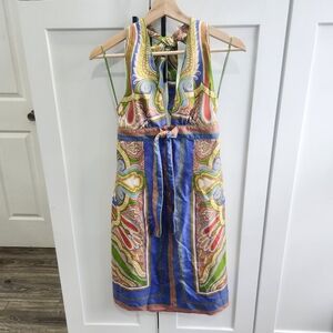 Vintage Nicole Miller Silk Scarf Print Halter Dress 4